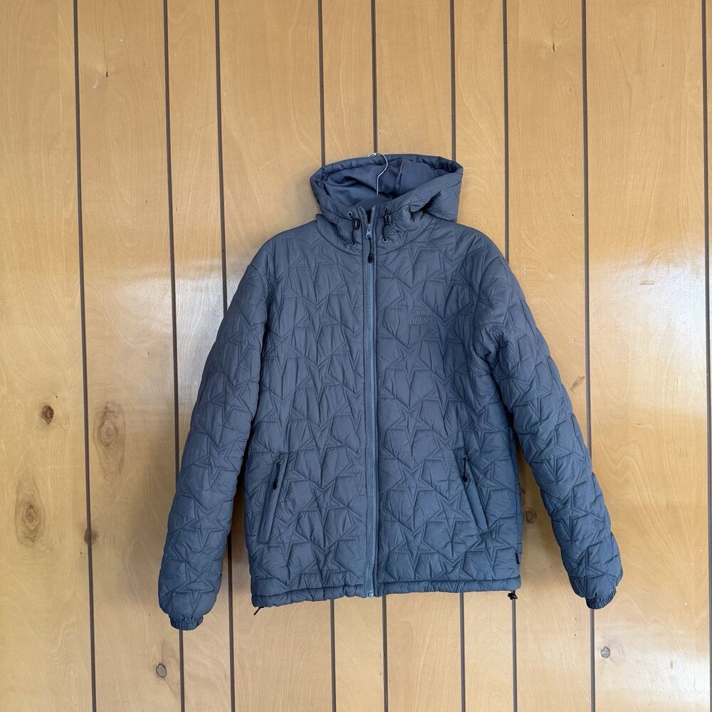 Vibes North Star Puffer Space Jacket Size Medium Padded Coat With Hood Grey